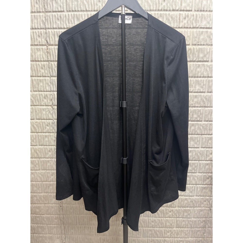 TownCat Women Black Open Front Cardigan Long Sleeve Lightweight Pocket Sweater L